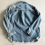 Pilcro  Distressed Denim Shirt S‎ Button Down Fringe Hem Long Sleeve Women Photo 3