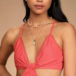 Lulus Blissful Season Coral Tie-Back Cutout Wide-Leg Jumpsuit Photo 1