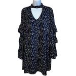 Le lis LE LIS Navy Floral Long Sleeve Tiered Ruffle Trim Mini Shift Dress NWOT Large Photo 1