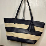 Amanda Blu shoulder bag. Navy & tan strip. Small pouch inside. Cute for Spring! Blue Photo 0