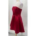 Vintage 90s Strapless Fit & Flare Mini Dress Belted Waist Satin Red Womens 8 Photo 4