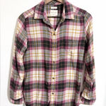 American Eagle  plaid flannel soft button-down, berry, yellow, & gray size small Photo 0