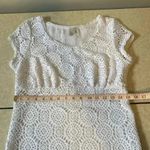 White‎ Lace Crochet Eyelet Dress Lined Cap Sleeve Midi Size S White Photo 5