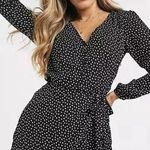 Abercrombie & Fitch Abercrombie Long Sleeve Faux Wrap Polka Dot Mini Dress Black XS Photo 0