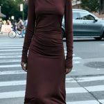 ZARA  Elegant Burgundy brown wine Maxi Dress stretchy long Sleeve Casual bodycon  Photo 1