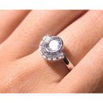Boutique NEW 2Ct‎ Rhodium 925 Silver Half Moon Silver Simulated Diamond Ring, Size 8 Photo 2