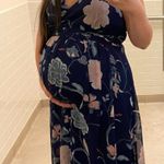 Motherhood Maternity Navy Floral Chiffon Maxi Dress w/ Surplice Pin-tuck Waist Photo 15