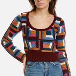 Sea New York Camryn Crochet Multicolor Patchwork Wool Sweater Maroon Boho sz L Photo 0