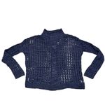 Free People  Navy Blue Open Weave Oversized Angora Blend Fisherman Sweater Small Photo 2