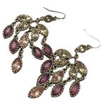 Tiered Purple Stone Dangle Drop Earrings Silver Hook Style Back Formal Boho Photo 0