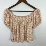 Lucky Brand  Boho Top Womens Small Pink Floral Smocked Crop Peasant Cottage Photo 4