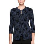 Alex Evenings  Black with Blue Pattern Top and Sequins Photo 1