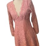 Lulus Lulu’s Lace Pink Long Sleeve Mini Length Size Medium Party Dress. Photo 1