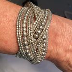 Silver Bead Bracelet, Retro Bracelet, Bead Cuff, Woven Cuff, Bridal Bracelet Photo 0