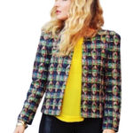 ZARA WOMAN Multicolor Plaid Tweed Collarless Blazer Jacket Shoulder M Photo 0