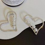 925 Silver Post White Pearl Love Heart Silver Stud Earrings Photo 0