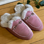 J.Crew  Pink Velour Fur Mule Slippers Photo 0