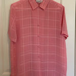 Liz Baker Vintage women’s bubblegum pink sheer plaid button up shirt size 10 Photo 0