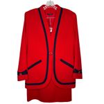 American Vintage Vintage 1980s Red Navy Trim Power Suit Blazer Pencil Skirt Set Made in USA XS-S Photo 1