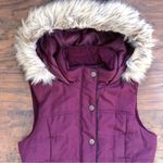 Prince & Fox • puffer vest faux fur trim hood burgundy maroon quilted Red Photo 1