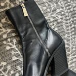 ZARA black leather square toe block heeled boots Photo 8