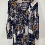 MELLODAY Mellóday Boho Paisley Patchwork Print Smocked Tunic Mini Baby Doll Dress Size M Photo 1