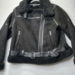 ZARA Women's Black Faux Suede/ Shearling-Lined Zippered Moto Jacket XXL 2XL Photo 4