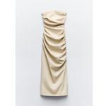 ZARA Viral Strapless Faux Leather Dress Cream Minimalist Midi Blogger Fave Sexy Photo 1