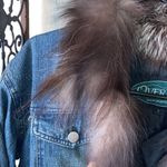 Overland Fox Fur Trim Denim Jean Jacket Women Size Large Blue Photo 2