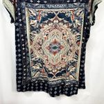 Lucky Brand  Plus‎ Size 2X Top Lotus Tee Navy Blue Medallion Tee Boho Hippie 142 Photo 5