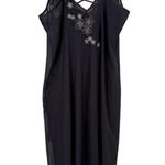 Linea Donatella NWT Black Floral Embroidered Lace Trim Midi Slip Dress Sz Large Photo 1
