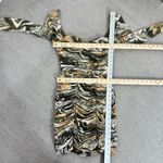 ZARA  Sheath Dress Marbled Ruched Draped Tulle Mini Khaki Green Orange Small Photo 14