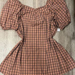 a.n.a  Plaid Mini Dress Apricot 2X New Puff Sleeves Photo 0
