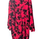 MSK Dress 20W Knee Length Red Black Velvet Floral 3/4 Bell Sleeves Photo 2