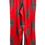 Their Nibs Red Peacock Feather Satin Pajama Set Button Top & Pants Photo 5