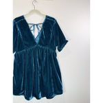 Free People  Dress Blue Ivy Mini Velvet V Neck Short Sleeve A Line Boho Small Photo 7