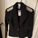 Cache Cachè Elegant Black Blazer with Embellished Shoulders Size 6 Photo 4