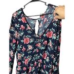 American Eagle Womens Floral Bell Sleeve Romper Tie Front Keyhole Back Large Photo 1