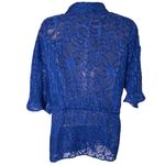 Marc New York Andrew Marc Sheer Blouse Tie Front Collared Floral Blue XL Photo 1