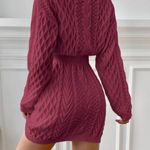 SHEIN Cable Knit Drop Shoulder Sweater Dress Red Size undefined Photo 3