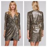 ASTR ‎ Selene Leopard Print Sequin Mini Dress Gold Black Wrap Mobwife Size Small Photo 2