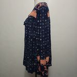 Wonderly  Blouse PS Petite Small Navy Floral Tie Neck Long Sleeve Bohemian Photo 2