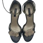 Fioni Black Open Toe High Heels with Faux Flowers Size 7 Photo 0