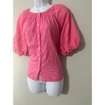 ON 34TH Pink Eyelet Cotton Puff Sleeve Button Up Blouse Top Women's Size L Size L Photo 1