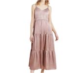 Anthropologie  RO & DE Tiered Maxi Dress Shimmery Satin Pink Size XL Petite Party Photo 1