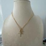 Boutique Delicate gold tone Rhinestone cross necklace set Photo 1