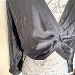 ZARA Womens Blouse Small Cropped Twist Runche Plunge Bohowestern Cowgirl Rodeo Photo 4