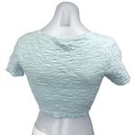 Urban Outfitters  Blue Short Sleeve Textured Crinkled Button Down Crop Top Size S Photo 1