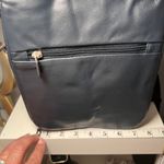 Travelon Navy Blue Leather Messenger Bag with Front Zip Pocket Photo 2