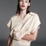 ZARA Knit Polo Collared Vest Ecru Small Boxy Fit Photo 4